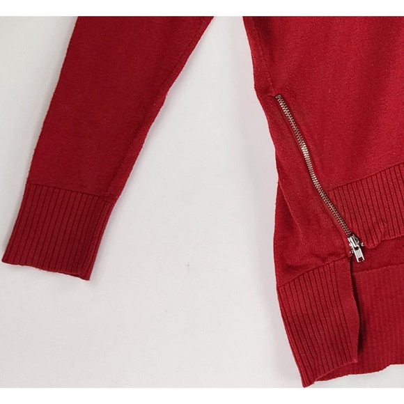 Express Sweater Womens XS Red Y2K Crop High Low Side Zip Dolman Sleeve Pullover - Picture 9 of 10